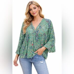 Rachael Zoe Green Floral Peplum Blouse